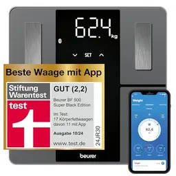 Beurer BF 500 Personenwaage mit Bluetooth, App & XL-Display, bis 180 kg, für Körperfett, Muskelanteil & Kalorienbedarf