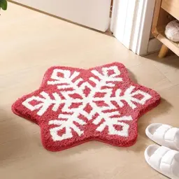 Justup Badezimmer Teppich, rutschfeste Fußmatte, Weihnachts Dekorative Matte, Maschinenwaschbar 60×60 cm (Rot)