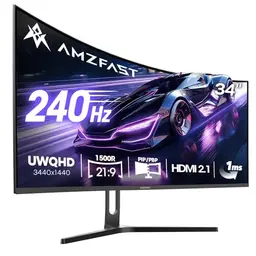 Amzfast 34 Zoll Curved Gaming Monitor, 3440x1440 UWQHD, 240Hz, 21:9 VA Panel