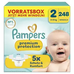 Pampers Premium Protection Größe 2 - 248 Windeln, 4-8 kg, bester Haut- und Auslaufschutz