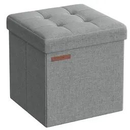 SONGMICS Sitzhocker mit Stauraum, klappbare Sitzbank, 30 x 30 cm, bis 130 kg belastbar, hellgrau