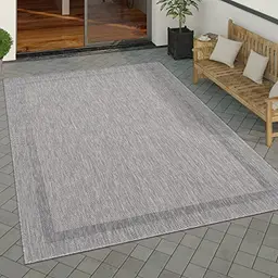 Paco Home Wetterfester Outdoor Teppich mit Modernem Geometrischen Muster, 60x100 cm, Grau