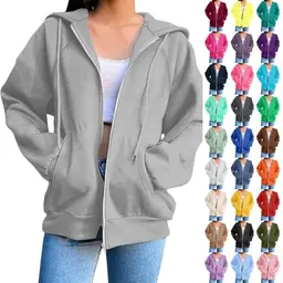 Damen Hoodi mit Kapuze und Reißverschluss, Oversize Sweatjacke für Herbst und Sommer