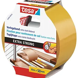 tesa Doppelseitiges Verlegeband - Extra stark für Teppiche und PVC - 10 m x 50 mm