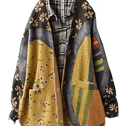 Janein Damen Oversize Strickjacke mit Drucken - Casual Cardigan für Frauen