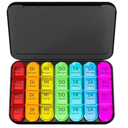 Doruimi Tablettenbox für 7 Tage - Praktische Pillendose mit großen Fächern für unterwegs - Schwarz
