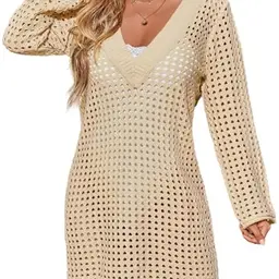 Saodimallsu Damen Strandkleid V-Ausschnitt Casual Bademode Kurz für Frauen - Khaki S