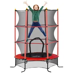 HOMCOM Kindertrampolin Ø163 cm mit Sicherheitsnetz - Gartentrampolin für Kinder 3-10 Jahre, bis 50 kg, Rot