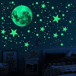 563 Leuchtsterne Wandsticker - Mond und Sterne, selbstklebend für Kinderzimmer und Wanddekoration