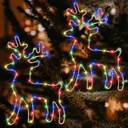 Beleuchtetes Rentier Weihnachtsdeko, 120 LED Lichterketten, 8 Modi mit Timer, 2 Stück für Balkon und Fenster
