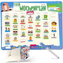 Filapen® Wochenplaner für Kinder - Montessori Magnettafel mit 209 Magneten und Zubehör - Fördert Selbstständigkeit