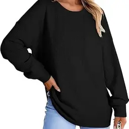 HAWILAND Oversize Langarmshirt Damen - Fledermausärmel, Rundhals, Lässiges Schwarz Shirt
