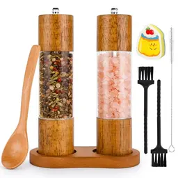 BBWELL Salz- und Pfeffermühle Set aus Holz – Manuelle Gewürzmühle mit verstellbarem keramischen Mahlwerk für Pfeffer und Chili