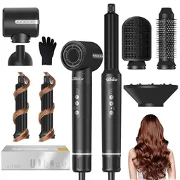UKLISS 7-in-1 Pro-Hairstyler-Set mit Föhn, Lockenstab, Haarglätter und Rundbürste