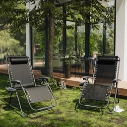 ALAULM Zero Gravity Stuhl-Set, 2 Klapp-Sonnenliegen mit Getränkehalter für Terrasse und Strand (schwarz)