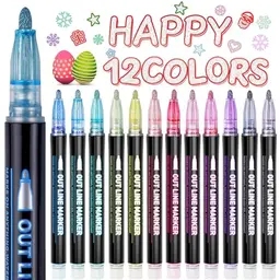 Lenski Ostergeschenke für Kinder, Basteln mit Glitzerstiften, Geschenke für Mädchen 4-12 Jahre - 12 Magische Metallic Marker
