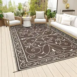 Famibay Outdoor Teppich wendbar, wetterfest, leicht und faltbar für Terrasse, Garten, Balkon und Camping (Kaffee, 150 x 245 cm)