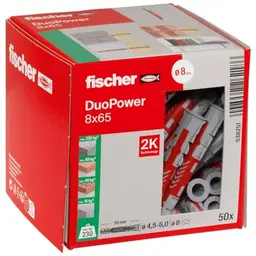 fischer DuoPower 8 x 65 Universaldübel, 50 Stück, Kunststoffdübel für Beton, Ziegel, Stein, Gipsplatten & mehr