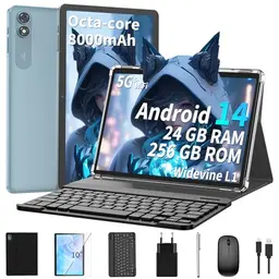 QDDQ 10 Zoll Android 14 Tablet mit Tastatur, 12GB RAM, 256GB Speicher, 8000mAh, 5G WiFi, FHD Schwarz