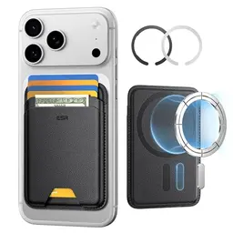ESR MagSafe Wallet, 5 Karten Halter, RFID Schutz, Veganes Leder für iPhone 17/16/15/14/13/12 und ausgewählte Samsung Geräte, Schwarz