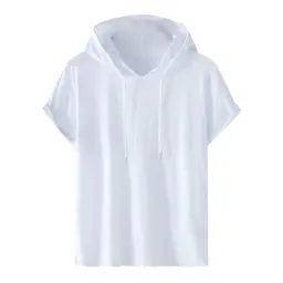 Herren T-Shirt mit Kapuze, Kurzarm, Oversize, einfarbig, Freizeit, Weiß, M
