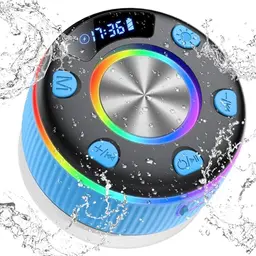 Bluetooth Duschlautsprecher mit RGB Licht, IP7 wasserdicht, 8H Spielzeit, tragbare Musikbox mit Saugnapf, Blau