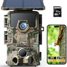 CEYOMUR 4K Wildkamera mit Wi-Fi, 60MP, 120° Erfassungswinkel und Nachtsicht, 5200mAh Akku, 32GB SD-Karte