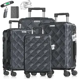 KESSER® 4-teiliges Reisekoffer-Set mit Zahlenschloss, Kofferwaage & Reisebrieftasche - Hartschalenkoffer für Business & Reisen