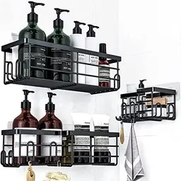 Uamector Duschablage ohne Bohren, 3er Set, Rostfreies Schwarz für Shampoo und Duschgel