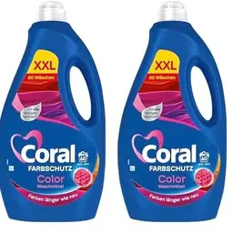 Coral Colorwaschmittel Optimal Color XXL - Flüssigwaschmittel für strahlende Farben, 60 WL (Packung mit 2)