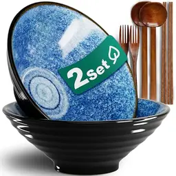 8 Zoll Keramik Ramen Schüssel Set – Japanisches Porzellan Geschirr für Nudeln, Suppen und Salate