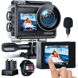 iZEEKER 4K Action Cam mit Dual-Screen und Touchscreen - Wasserdicht bis 40m, Vlog Kamera mit Zubehör