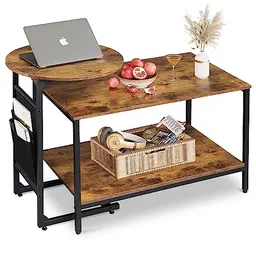 WLIVE Rund Couchtisch mit 2 Ebenen, Holz & Metallrahmen, Modernes Design für Wohnzimmer & Schlafzimmer, Braune Walnuss