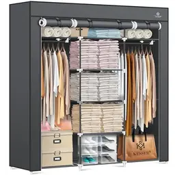 KESSER® Kleiderschrank stabil mit Kleiderstange & Ablagen, inkl. 5 Kleiderbügel, anthrazit 150x45x175cm