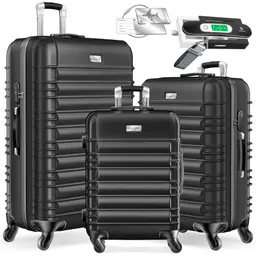 KESSER® Hartschalenkofferset 3-tlg. Trolley Reisegepäck mit Rollen, Schloss, Teleskopgriff, Kofferwaage & Anhänger
