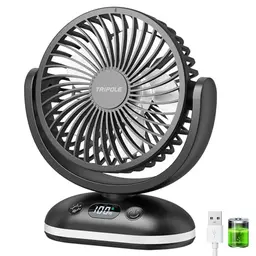 TriPole Tischventilator mit 4000mAh Akku, 31H Laufzeit, USB, leise, verstellbar, klein und tragbar für Büro, Schlafzimmer und Camping