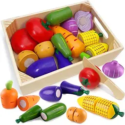 Airlab Küchenspielzeug aus Holz für Kinder - Obst und Gemüse Schneideセット, Lernspielzeug Geschenk