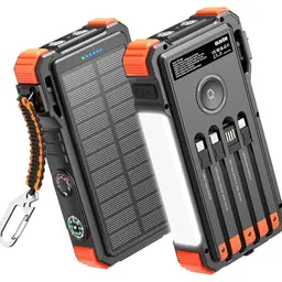 BLAVOR Solar Power Bank 20000mAh, tragbarer Akku mit 20W Schnellladung, Taschenlampen und Karabiner für alle Handys, inkl. kabellosem Ladegerät