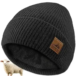 FORVEVO Herren Wintermütze, Warme Beanie mit Fleece, Winddicht, für Outdoor und Skifahren, Schwarz