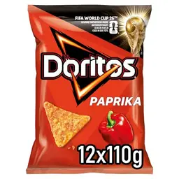 Doritos Paprika Tortilla Nachos - Herzhafter Snack aus Mais (12x110g)