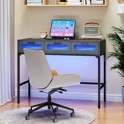 Lvifur Schminktisch mit LED-Beleuchtung, Kosmetiktisch mit 3 Schubladen und USB-Anschluss