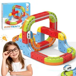 YESHIN Clickrail elektrisches Zugset, DIY Eisenbahn mit Cube-Track