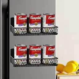 WEFHEF 2er Kühlschrank Hängeregal mit Ablage, magnetisch, schwarz, für Gewürzgläser und Organizer