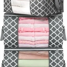 Budding Joy 90L Aufbewahrungstasche, Faltbare Box mit Deckel für Kleidung und Bettwäsche, 3 Stück