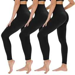 TNNZEET 3er Pack Damen Leggings High Waist Schwarz für Sport (L-XL)