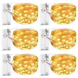 litogo 6er LED Lichterkette mit Timer, 3M Kupferdraht, batteriebetrieben für Party und Deko, Warmweiß