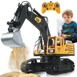 FUYLEY RC Bagger Spielzeug für Jungen, 14 Kanal, Metall Schaufel, Licht, Ton, 680° Drehung, Geschenk