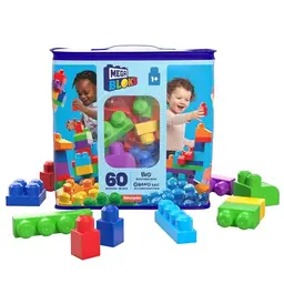 Mega Bloks Bausteine für Kinder, 60 Klötze mit Aufbewahrungsbeutel, fördert Kreativität, Spielzeug ab 1 Jahr