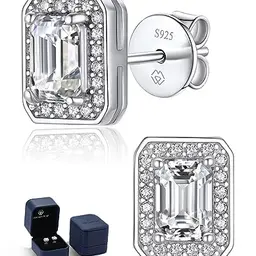 MomentWish Emerald Ohrringe Silber, 1.6 Karat Moissanit Ohrstecker mit Geschenkbox
