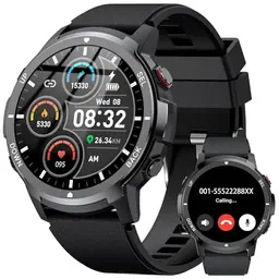 PYRODUM Smartwatch Herren, 1,43" AMOLED Fitnessuhr, wasserdicht mit Blutdruck-/Herzfrequenzmonitor, 110+ Sportmodi, robust für Android/iOS